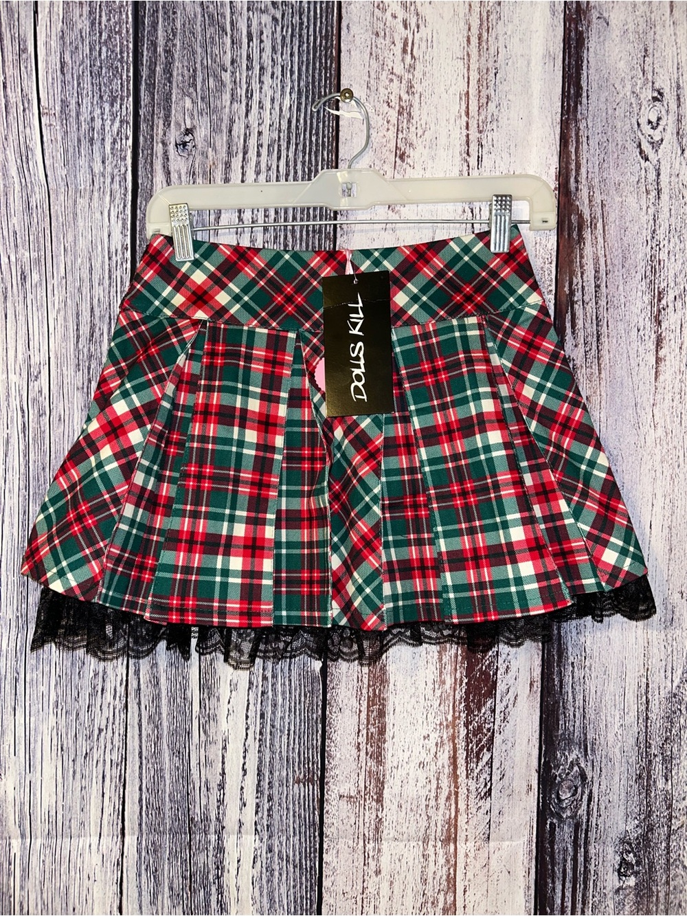 Dolls Kill Sugar Thrillz Holiday Party Plaid Mini Skirt Lace Womens Size XS New